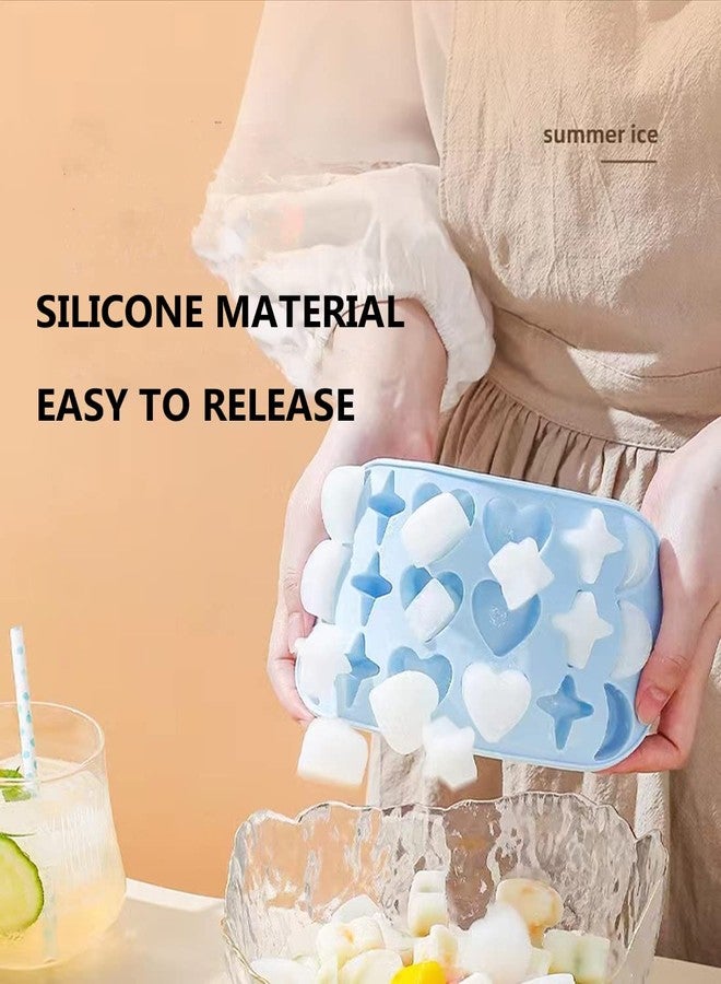 Kenbutsu Ice Cube Trays 2 Pcs, Silicone Star Moon Heart Shape ice cube molds with Lid,Multiple Shape Mini Ice cube trays, Easy-Release,BPA Free, for Cocktail, Freezer, Stackable Ice Trays - Image 5